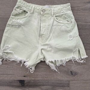 Zara Distressed Mint Green Women's Shorts